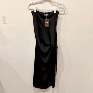 Hipnos Satin Strapless Side Tie Knot Formal Midi Dress Black Women's Size Medium